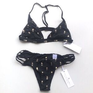 Spiritual Gangster pineapple soul bottom salute top black and gold bikini set